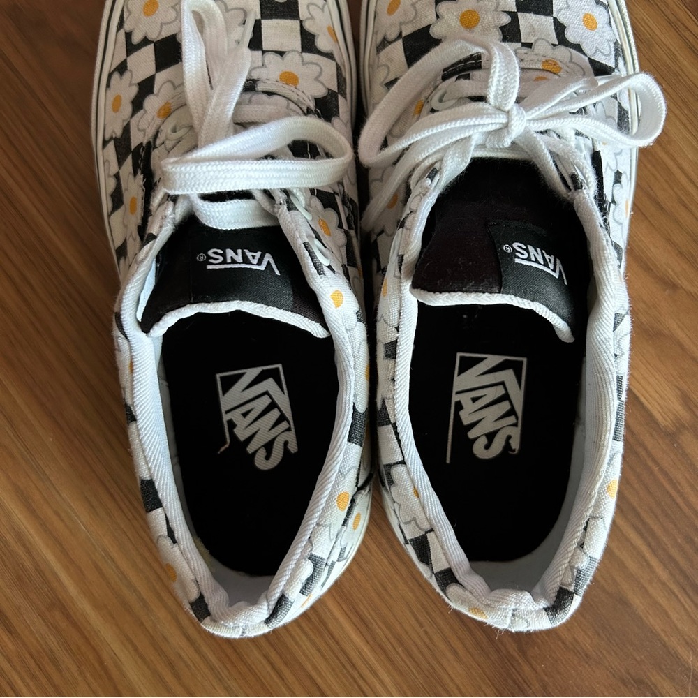 Women’s Vans Black and White Flower Checkered Shoes - Picture 8 of 10
